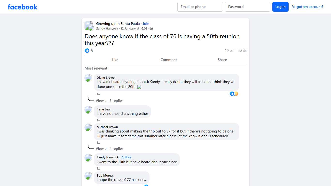 Growing up in Santa Paula Does anyone know if the class of 76 is having a 50th reunion this year Facebook